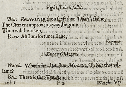 Image of a passage from Q1 Romeo and Juliet, showing a great deal of white space, probably as a result of an error of casting off.