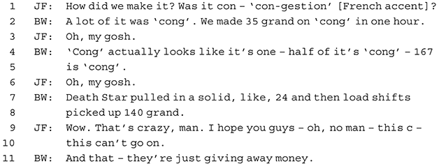 An extract of a phone conversation. See long description.
