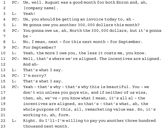 An extract of a phone conversation. See long description.
