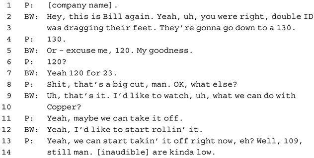 An extract of a phone conversation. See long description.
