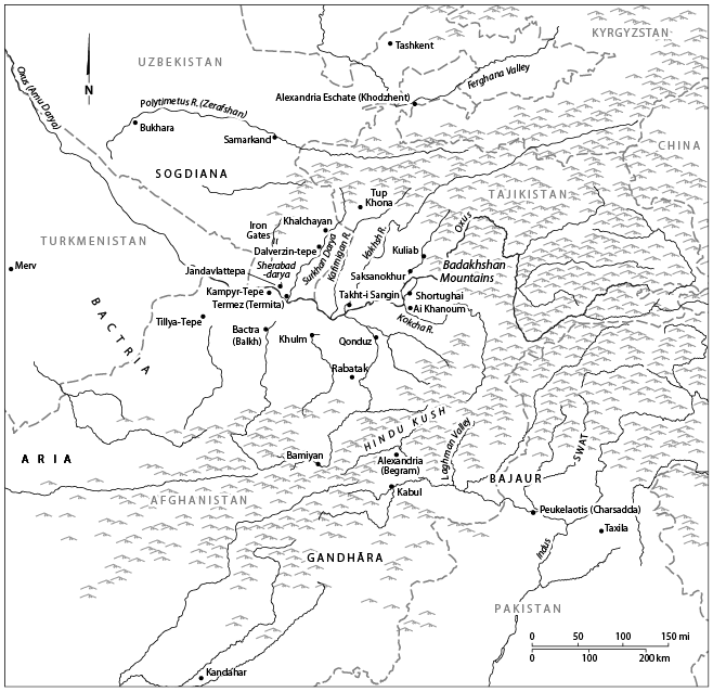 A map of ancient Afghanistan and adjacent regions.