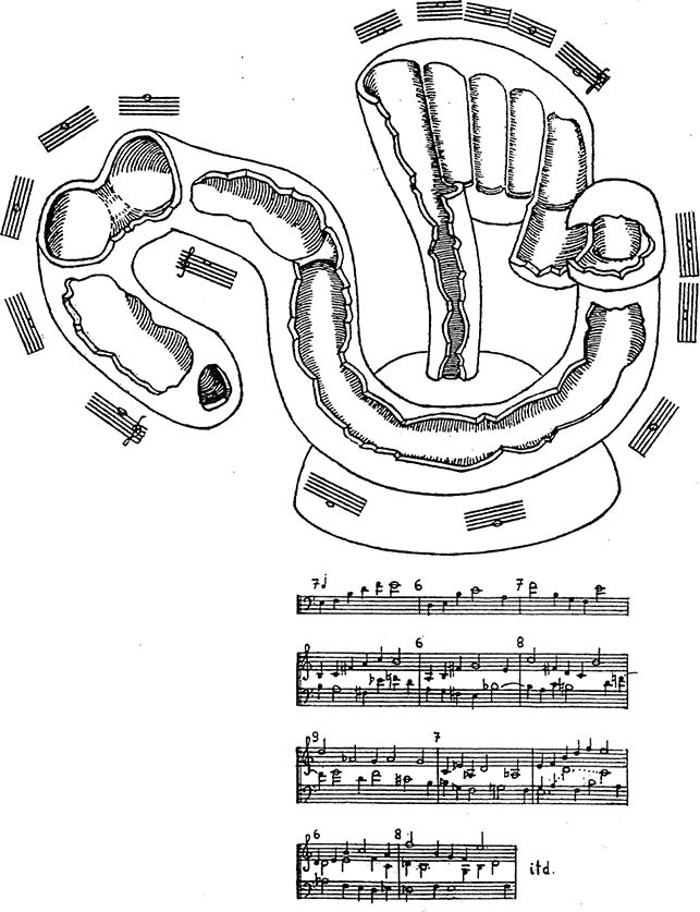 A music excerpt of Vladan Radovanović, Tactility–Movement–Sound, composed in 1957. See long description.