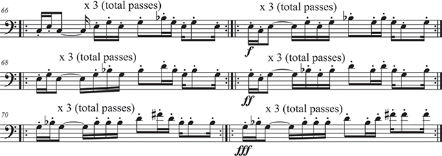 An excerpt from Vladimir Tošić’s Arios shows his minimalist/reductionist methods. See long description.