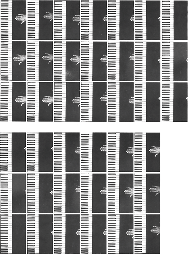 A sequence of thirty-nine rectangular slides features the white and black contrast. See long description.
