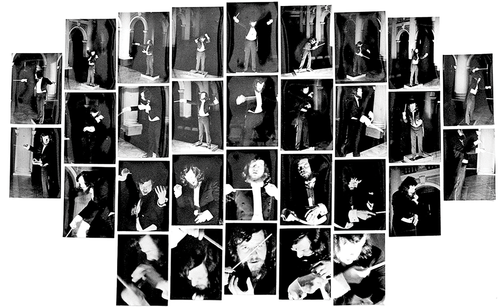 A photograph illustrates thirty slides of Milimir Drašković during the performance of his work, Conductor, created in 1979. See long description.