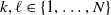 k comma script l element of StartSet 1 comma ellipsis comma upper N EndSet
