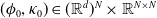 left parenthesis phi 0 comma kappa 0 right parenthesis element of left parenthesis double struck upper R Superscript d Baseline right parenthesis Superscript upper N times double struck upper R Superscript upper N times upper N