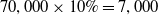 70 comma 000 times 10 percent sign equals 7 comma 000