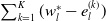 sigma summation Underscript k equals 1 Overscript upper K Endscripts left parenthesis w Subscript l Superscript asterisk Baseline minus e Subscript l Superscript left parenthesis k right parenthesis Baseline right parenthesis
