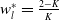 w Subscript l Superscript asterisk Baseline equals StartFraction 2 minus upper K Over upper K EndFraction