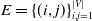upper E equals left brace left parenthesis i comma j right parenthesis right brace Subscript i comma j equals 1 Superscript StartAbsoluteValue upper V EndAbsoluteValue