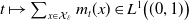 t right arrow from bar sigma summation Underscript x element of script upper X Subscript epsilon Baseline Endscripts m Subscript t Baseline left parenthesis x right parenthesis element of upper L Superscript 1 Baseline left parenthesis left parenthesis 0 comma 1 right parenthesis right parenthesis