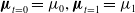 bold italic mu Subscript t equals 0 Baseline equals mu 0 comma bold italic mu Subscript t equals 1 Baseline equals mu 1