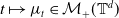 t right arrow from bar mu Subscript t Baseline element of script upper M Subscript plus Baseline left parenthesis double struck upper T Superscript d Baseline right parenthesis
