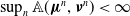 sup Underscript n Endscripts double struck upper A left parenthesis bold italic mu Superscript n Baseline comma bold italic nu Superscript n Baseline right parenthesis less than normal infinity