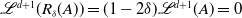 script upper L Superscript d plus 1 Baseline left parenthesis upper R Subscript delta Baseline left parenthesis upper A right parenthesis right parenthesis equals left parenthesis 1 minus 2 delta right parenthesis script upper L Superscript d plus 1 Baseline left parenthesis upper A right parenthesis equals 0