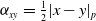alpha Subscript x y Baseline equals one half StartAbsoluteValue x minus y EndAbsoluteValue Subscript p