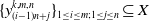 left brace y Subscript left parenthesis i minus 1 right parenthesis n plus j Superscript k comma m comma n Baseline right brace Subscript 1 less than or equals i less than or equals m semicolon 1 less than or equals j less than or equals n Baseline subset of or equal to upper X