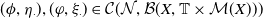 left parenthesis phi comma eta Subscript dot Baseline right parenthesis comma left parenthesis phi comma xi Subscript dot Baseline right parenthesis element of script upper C left parenthesis script upper N comma script upper B left parenthesis upper X comma double struck upper T times script upper M left parenthesis upper X right parenthesis right parenthesis right parenthesis