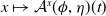 x right arrow from bar script upper A Superscript x Baseline left parenthesis phi comma eta right parenthesis left parenthesis t right parenthesis