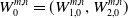 upper W 0 Superscript m comma n Baseline equals left parenthesis upper W Subscript 1 comma 0 Superscript m comma n Baseline comma upper W Subscript 2 comma 0 Superscript m comma n Baseline right parenthesis