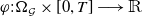 phi colon normal upper Omega Subscript script upper G Baseline times left bracket 0 comma upper T right bracket long right arrow double struck upper R