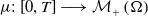 mu colon left bracket 0 comma upper T right bracket long right arrow script upper M Subscript plus Baseline left parenthesis normal upper Omega right parenthesis