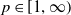 p element of left bracket 1 comma normal infinity right parenthesis