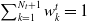 sigma summation Underscript k equals 1 Overscript upper N Subscript t Baseline plus 1 Endscripts w Subscript k Superscript t Baseline equals 1