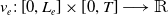 v Subscript e Baseline colon left bracket 0 comma upper L Subscript e Baseline right bracket times left bracket 0 comma upper T right bracket long right arrow double struck upper R