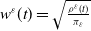 w Superscript epsilon Baseline left parenthesis t right parenthesis equals StartRoot StartFraction rho Superscript epsilon Baseline left parenthesis t right parenthesis Over pi Subscript epsilon Baseline EndFraction EndRoot