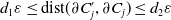 d 1 epsilon less than or equals dist left parenthesis partial differential upper C Subscript j Superscript prime Baseline comma partial differential upper C Subscript j Baseline right parenthesis less than or equals d 2 epsilon