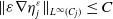 StartMetric epsilon nabla eta Subscript j Superscript epsilon Baseline EndMetric Subscript upper L Sub Superscript normal infinity Subscript left parenthesis upper C Sub Subscript j Subscript right parenthesis Baseline less than or equals upper C