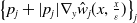 left brace p Subscript j Baseline plus StartAbsoluteValue p Subscript j Baseline EndAbsoluteValue nabla Subscript y Baseline ModifyingAbove w With caret Subscript j Baseline left parenthesis x comma StartFraction x Over epsilon EndFraction right parenthesis right brace Subscript j