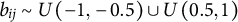 b Subscript i j Baseline tilde upper U left parenthesis negative 1 comma negative 0.5 right parenthesis union upper U left parenthesis 0.5 comma 1 right parenthesis