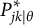 upper P Subscript j k vertical bar theta Superscript asterisk