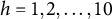 h equals 1 comma 2 comma midline horizontal ellipsis comma 10
