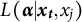 upper L left parenthesis alpha vertical bar x Subscript t Baseline comma x Subscript j Baseline right parenthesis