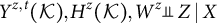 Y to the z comma t power of open parenthesis script K close parenthesis comma H to the z power of open parenthesis script K close parenthesis comma W to the z power is independent of Z given X.