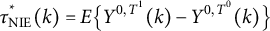 tau Subscript NIE Superscript asterisk Baseline left parenthesis k right parenthesis equals upper E backslash l comma b comma r comma a comma c e upper Y Superscript 0 comma upper T Super Superscript 1 Superscript Baseline left parenthesis k right parenthesis minus upper Y Superscript 0 comma upper T Super Superscript 0 Superscript Baseline left parenthesis k right parenthesis comma r comma b comma r comma a backslash c e