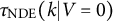 tau Subscript NDE Baseline left parenthesis k vertical bar upper V equals 0 right parenthesis