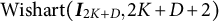 Wishart left parenthesis upper I Subscript 2 upper K plus upper D Baseline comma 2 upper K plus upper D plus 2 right parenthesis