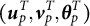 left parenthesis u Subscript p Superscript upper T Baseline comma v Subscript p Superscript upper T Baseline comma theta Subscript p Superscript upper T Baseline right parenthesis