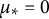mu Subscript asterisk Baseline equals 0