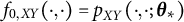 f Subscript 0 comma upper X upper Y Baseline left parenthesis dot comma dot right parenthesis equals p Subscript caret Baseline upper X upper Y left parenthesis dot comma dot semicolon theta Subscript asterisk Baseline right parenthesis