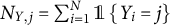 N sub Y comma j equals summation of i equals 1 to N of indicator function open bracket Y sub i equals j close bracket.