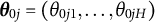 theta Subscript 0 j Baseline equals left parenthesis theta Subscript 0 j Baseline 1 Baseline comma midline horizontal ellipsis comma theta Subscript 0 j upper H Baseline right parenthesis