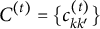 upper C Superscript left parenthesis t right parenthesis Baseline equals StartSet c Subscript k k prime Superscript left parenthesis t right parenthesis Baseline EndSet
