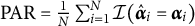PAR equals StartFraction 1 Over upper N EndFraction sigma summation Underscript i equals 1 Overscript upper N Endscripts script upper I left parenthesis ModifyingAbove alpha Subscript i Baseline With caret equals alpha Subscript i Baseline right parenthesis