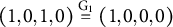 left parenthesis 1 comma 0 comma 1 comma 0 right parenthesis backslash stackrel backslash text upper G 1 equals left parenthesis 1 comma 0 comma 0 comma 0 right parenthesis